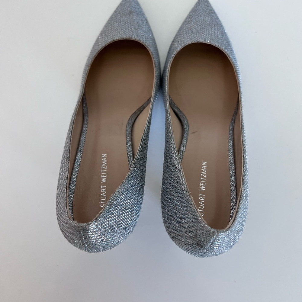 Stuart Weitzman Women's Dancer 75 Heel Pump in Silver Glitter - Picture 6 of 9